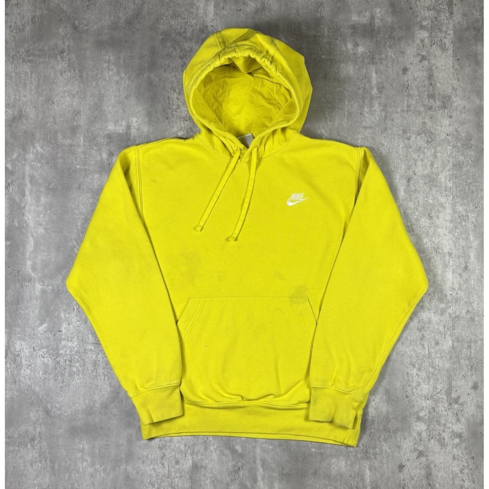 Nike Yellow Pullover Hoodie White Embroidered Swoosh Logo Mens size Small
